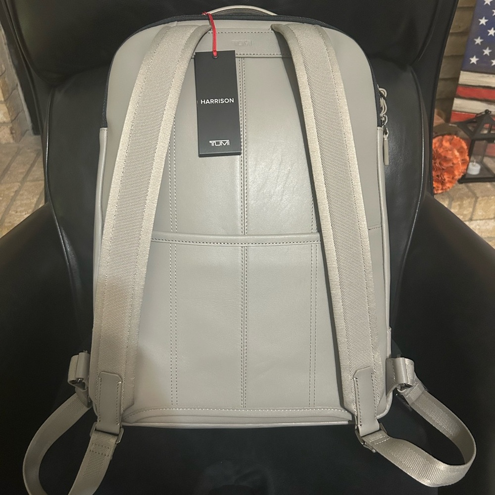 TUMI Limestone Backpack Warren Harrison Leather w/ Laptop Insert - Picture 2 of 10